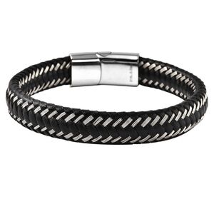 Genuine Leather and Stainless Steel Bracelet